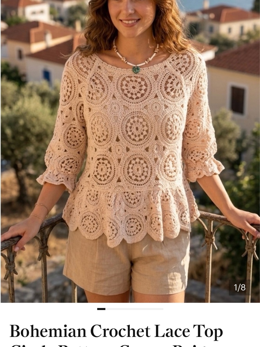 Solitaire Crochet Lace Tunic Top in Beige